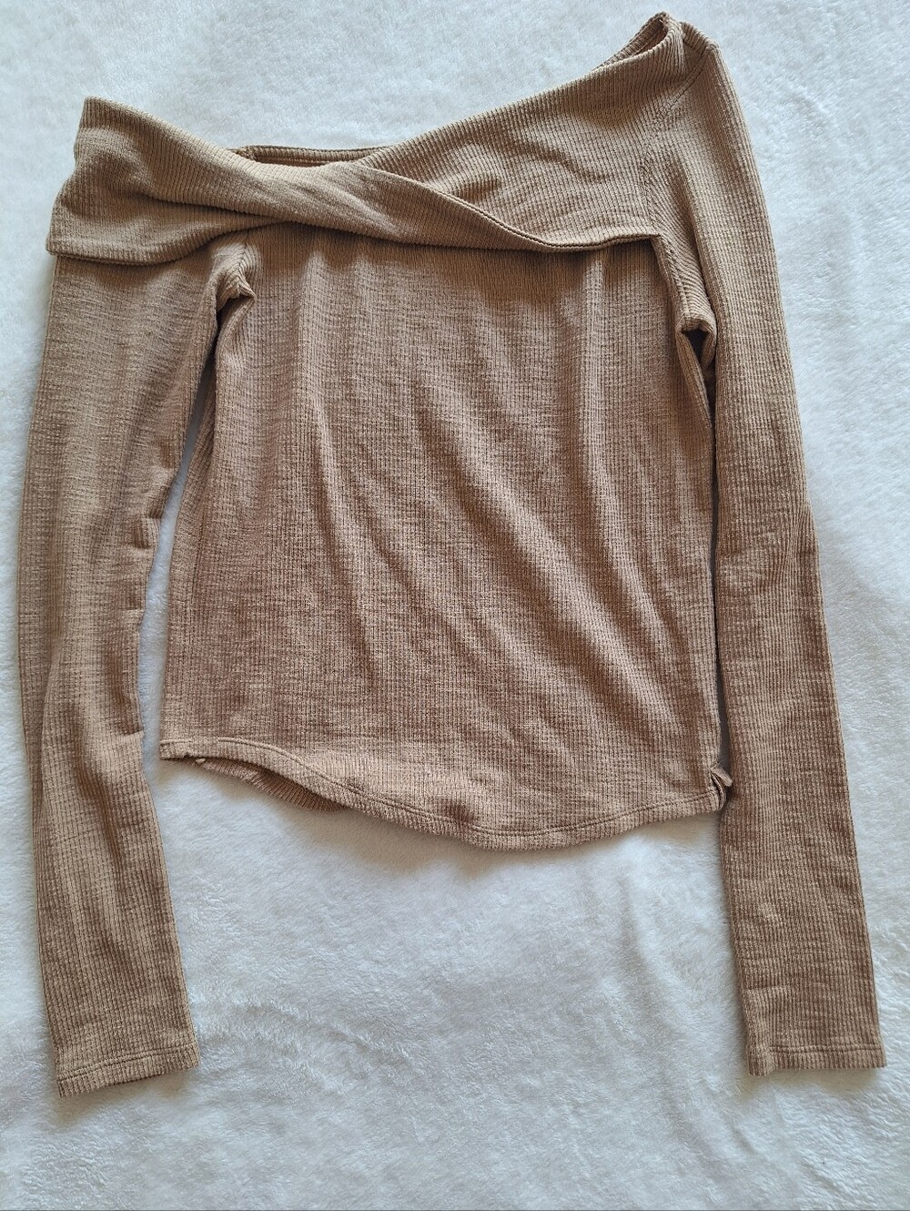 Free People We The Free Addie Layering Top Winter Wheat Tan One Shoulder Size XS